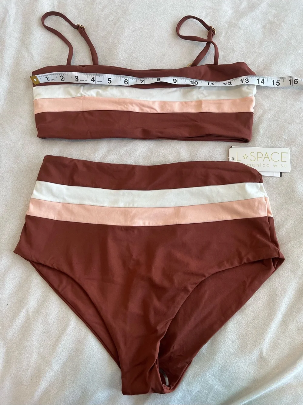 L*Space Bikini Set Rebel Stripe Top & High Waist Portia Bottom Large Resortwear
